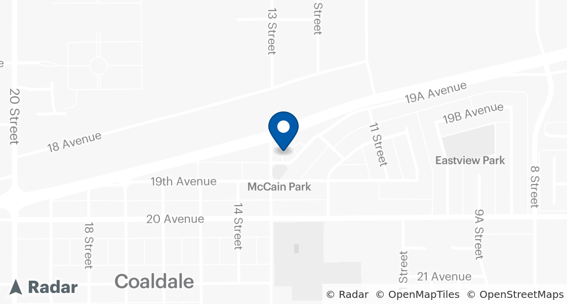 Map of Dairy Queen Location:: 1212 19a Ave, Coaldale, AB, T1M 1A4